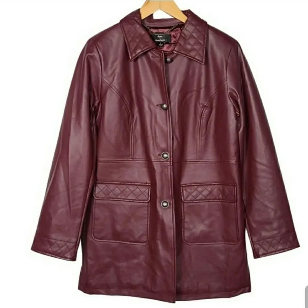 Dennis Basso Maroon Leather Jacket